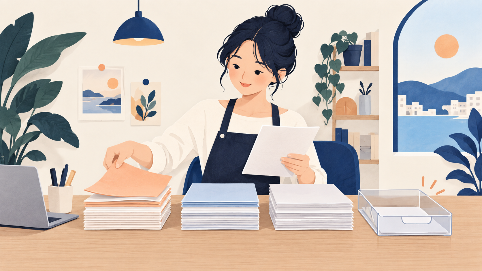 고객에게 요청할 자료를 순서대로 정리하는 1인기업 운영자 일러스트